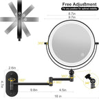 9" Wall Mounted Lighted Makeup Mirror,4000mAh Rechargeable Double Sided 1X/10X Magnifying Mirror with Light,3 Color Lights,Touch Dimmable,Extended Arm 360 Rotation Wall Mounted Makeup Mirror