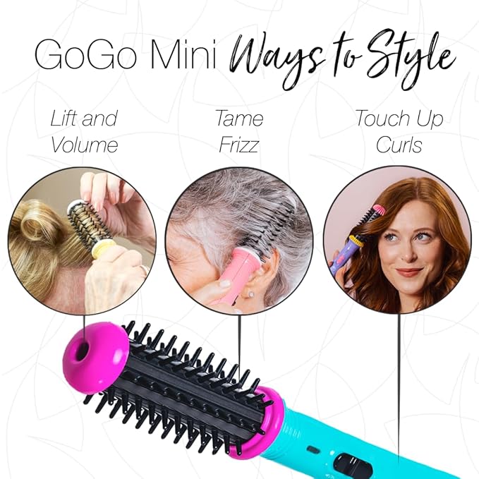 CALISTA GoGo Mini Heated Round Brush | Curl, Touch-Up, De-Frizz, and Style Hair with the Mini 7” Styling Tool | Heats to 365°F | Perfectly Designed Travel Tool | Dual Voltage (Peachy Pink)