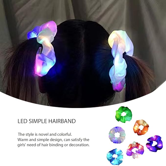 LED Scrunchies, 6 Pcs Light up Glow Hairbands Neon Accessories with 3 Light Modes for Girls Women Festival Accessories Christmas Halloween Party