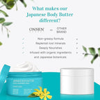 Onsen Japanese Body Butter for Women - Skin Refinery Cream Natural and Organic Shea Butter Moisturizing Clear Skin Exfoliator with Coconut Oil and Vitamin E - 8.6 fl oz / 255 ml (Ylang Ylang)