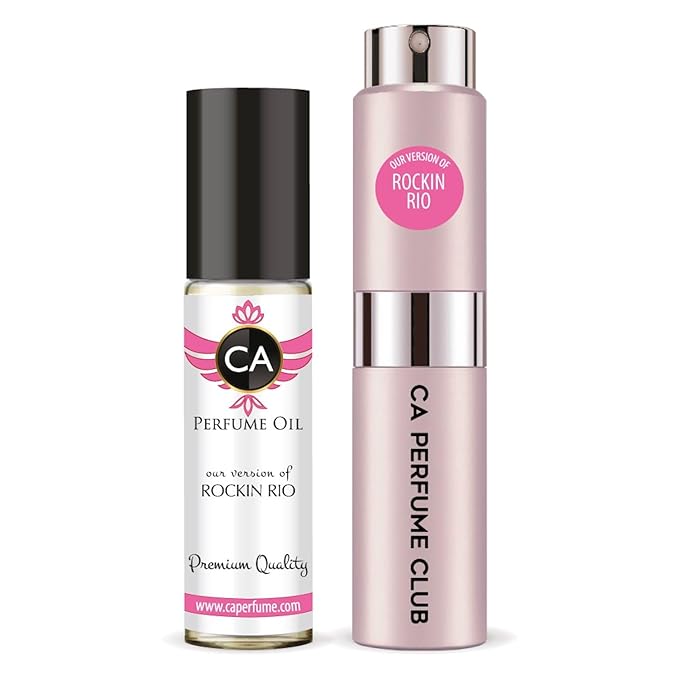 CA Perfume Duo Impression of Rockin Rio For Women Perfume Layering Set Long Lasting Travel Size EDP + Body Oil Roll-On Bottle 0.27 Fl Oz+0.33 Fl Oz
