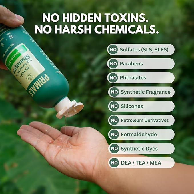 PRIMALS Hair Strengthening Shampoo - Caffiene, Biotin, Raw Honey, Rosemary Oil - Anti Hair Thinning - Natural Ingredients - Zero Artificial Fragrances, Sulfates, Parabens, or Dyes - 13.5 Fl Oz