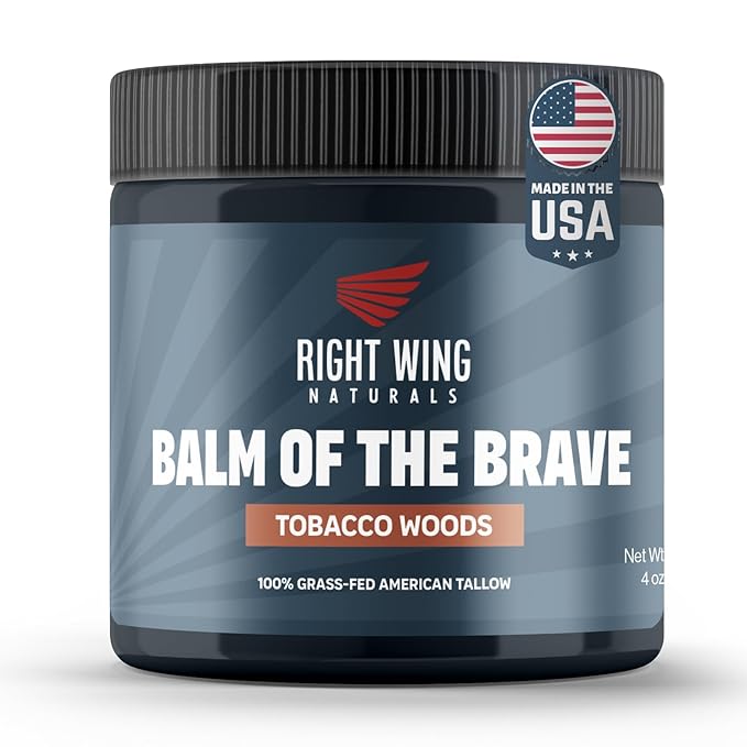 Right Wing Naturals Handmade Grass-Fed Beef Tallow for Skin - Moisturizing Beef Tallow Balm - Face & Body Butter for Soft, Smooth Skin (4oz, Tobacco Woods)