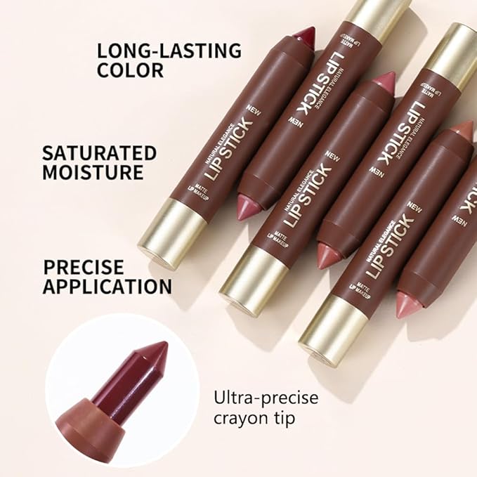Matte Lipstick Crayon Set for Women, Cherry Red 24 Hour Lipstick Lip Liner Pencil, Neutral Lip Stick Lipliner Long Lasting Waterproof Smudge Proof, Vegan & Cruelty-Free, 06