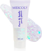 MEICOLY Clear White Body Glitter,Singer Concerts Music Festival Rave Accessories,Mermaid Face Glitter Gel,Sequins Glitter Face Paint,Chunky Hair Sparkling Halloween Glitter Gel for Women,50ml