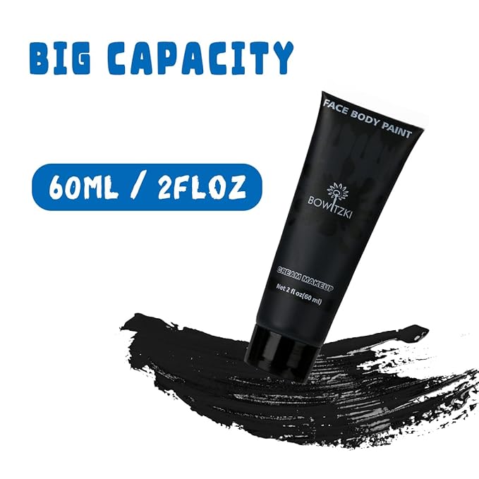 Bowitzki Face and Body Paint 2oz Cream Makeup 60ml Water Based Face Painting Special Effects For Adults Halloween Christmas Party Stage Cosplay (Black)