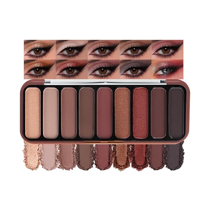 Rosy Brown Eyeshadow Palette for Mature Eyes – 9 Matte & Shimmer Shades in Taupe Nude, Dusty Rose, Copper Rose & Plum Brown, High Pigment & Blendable Daily Natural to Soft Smokey Looks