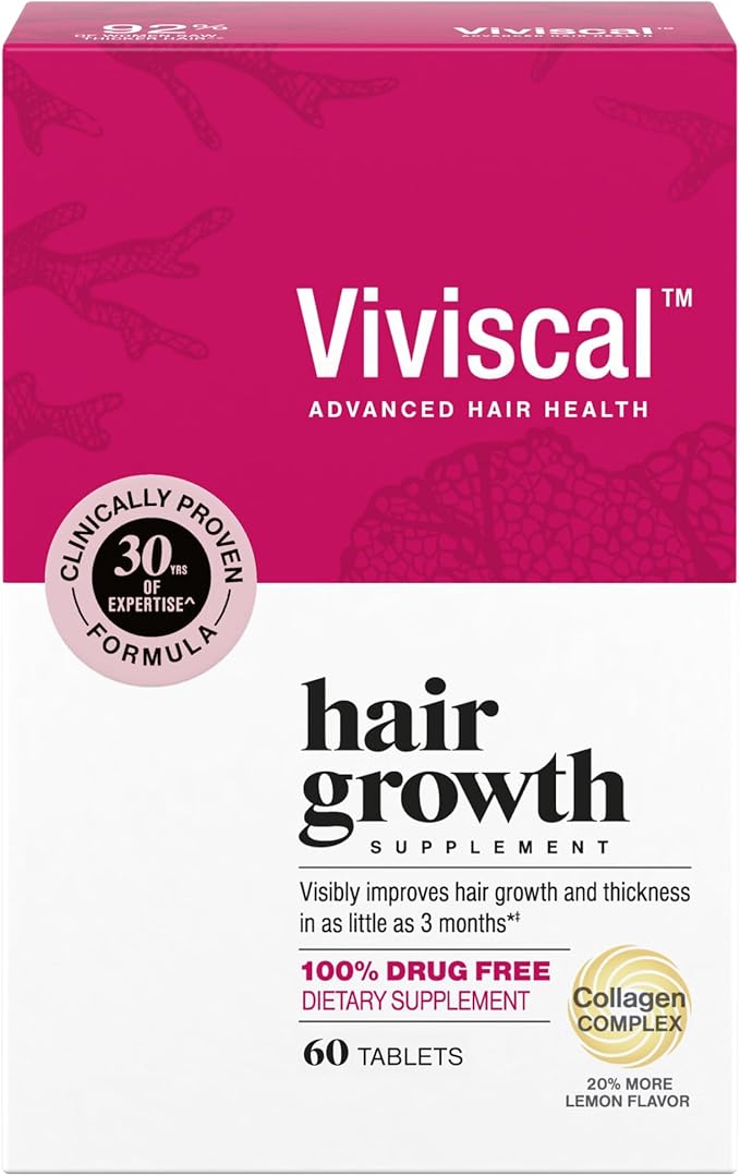 Viviscal Hair Growth Supplements For Women For Thicker, Fuller Hair, Nourishes Thinning & Loss, With Proprietary Collagen Complex, 60 Tablets, 1 Month Supply
