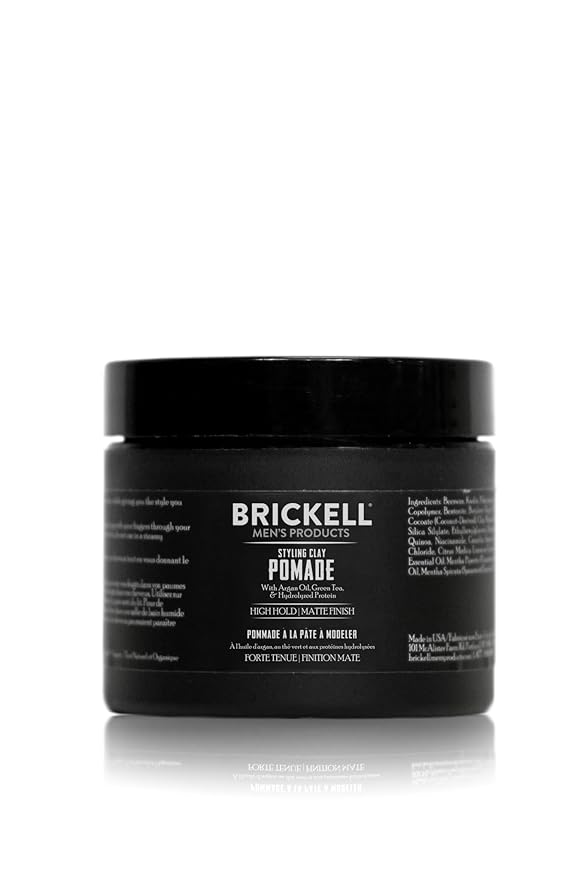 Brickell Men's Products Hair Styling Clay Pomade For Men, Natural & Organic with Strong Hold & Matte Finish, Product for Modern Hairstyles, 2 Ounces, Scented