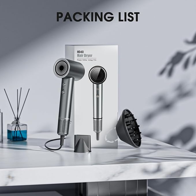 Hair Dryer, Professional Ionic Hair Dryer for Fast Drying, High Speed Hair Blow Dryer with Diffuser for Home Salon Travel, Constant Temperature Hair Care Without Hair Damage