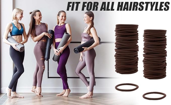 100PCS Hair Bands, 4MM Large Ponytail Holders, Brown - 2 Inch in Diameter Rubber Bands for Medium to Thick Hair, Curly Hair, Women or Girls