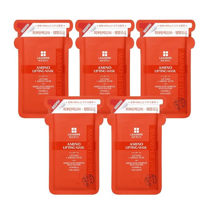 Amino Firming & Lifting Facial Sheet Mask | Amino Acid Complex, Vitamin A, Collagen | Reduces Fine Lines, Improves Elasticity, for All Skin Types (5 Sheets)