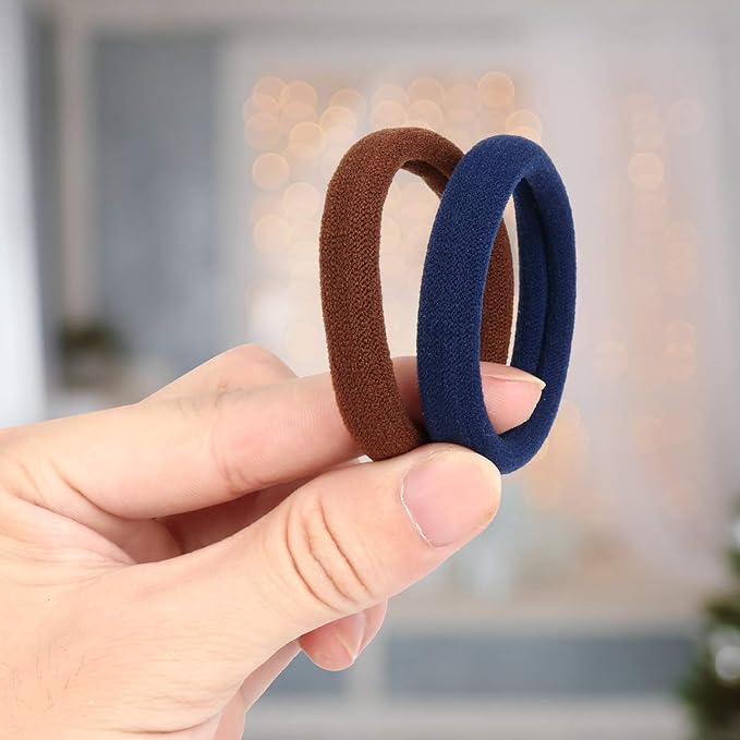 100PCS Large Cotton Seamless Hair Ties Bands, Ponytail Holders, Thick Hair Elastics for Thick Heavy and Curly Hair, 2 Inch in Diameter and 5 Colors by BAOLI