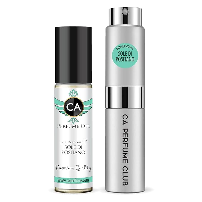 CA Perfume Duo Impression of Sole Di Positano For Women And Men Perfume Layering Set Long Lasting Travel Size EDP + Body Oil Roll-On Bottle 0.27 Fl Oz+0.33 Fl Oz