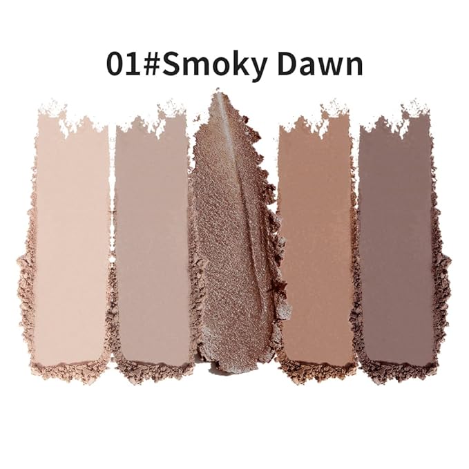 5-Color Eyeshadow Palette, Matte & Shimmer Neutral Browns, Low Saturation High Pigment, Blendable Buildable Waterproof, Smooth Skin-Friendly, 1#