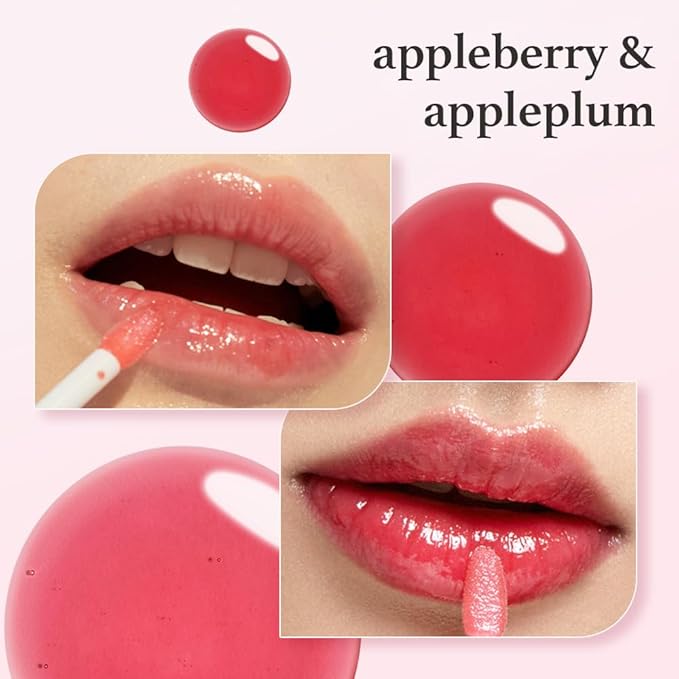 NOONI Korean Lip Oil Set - Appleberry & Appleplum | Long-Lasting, Moisturizing, Plumping, Revitalizing for Dry Lips, Waterproof, No Peel Off, Stocking Stuffers, lip plumper 0.12 FL Oz x 2ea