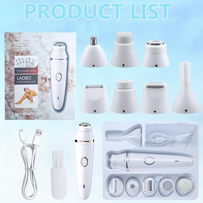 3.0 Facial Hair Removal for Women, Hair Removal for Face,7-in-1 Painless Body Shaver,Rechargeable Hair Removal kit for Facial, Legs,Underarm
