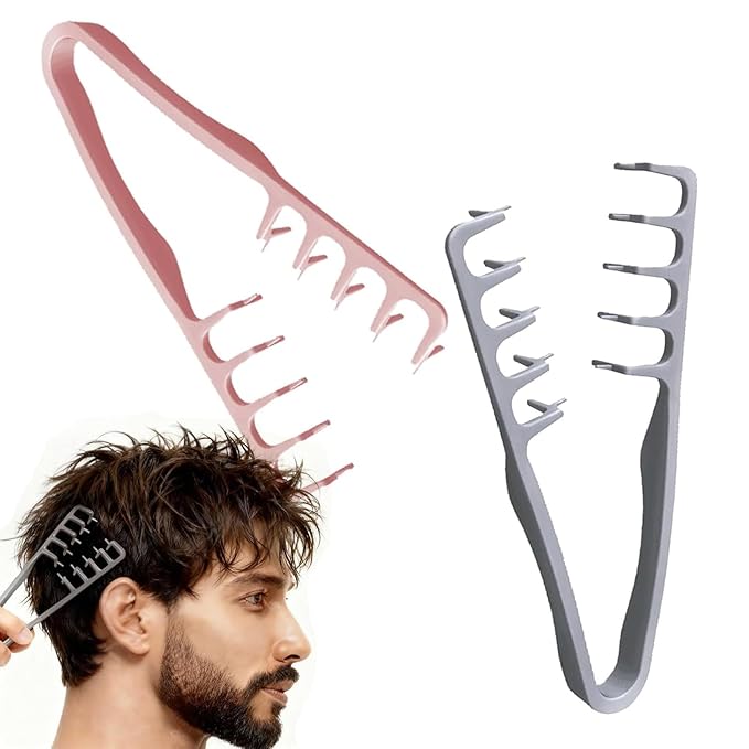 Volugrip Fringe Comb, Textured Styling Comb, Fluffy Curly Hair Comb for Volume & Fringe Parting, Anti-Frizz Styling Tool for Men & Women (Gray + Pink)