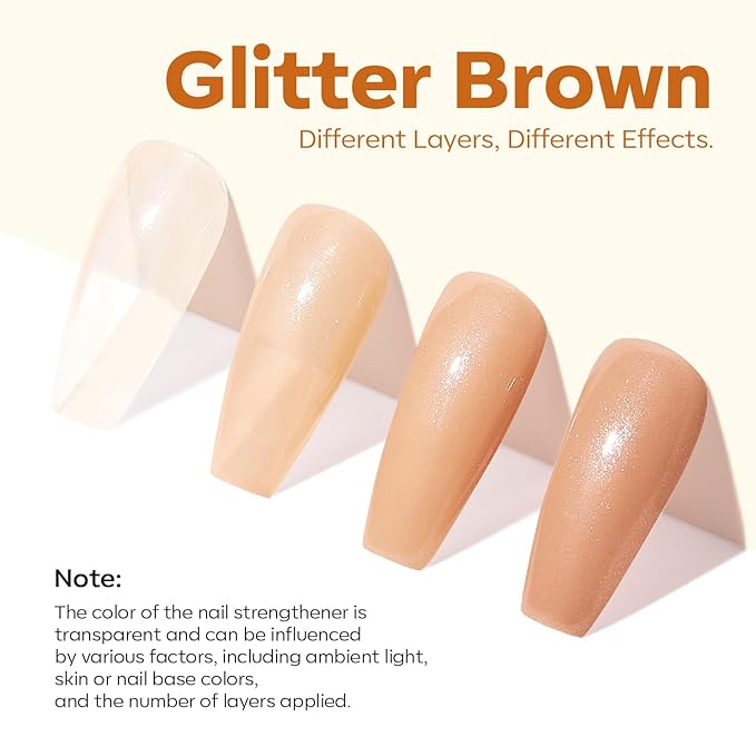 modelones Nail Strengthener and Growth Glitter Dark Brown Nail Polish Nail Repair for Damaged Nails Hardener Extra Strong and Growth Nail Care Gifts for Women Nail Ridge Filler 15ml