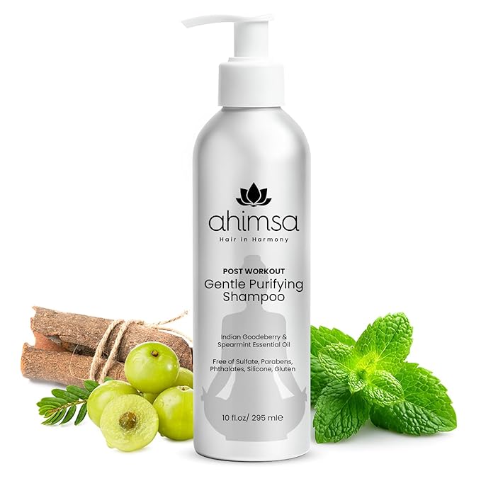 Ahimsa Gentle Purifying Shampoo Oily Hair Cleanser for Build Up, Daily Clarifying Shampoo with Indian Gooseberry & Willow Bark Extract, Scalp Cleanser for Build Up Removal of Grease and Impurities
