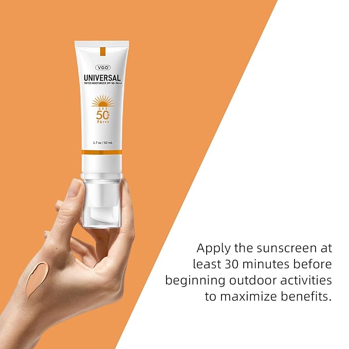 VGO Tinted Sunscreen for Face SPF 50, Hydrating Sun Essence Leaves No Sticky Feeling Travel Size Sunscreen Against UVA and UVB Rays 50ml / 1.7oz