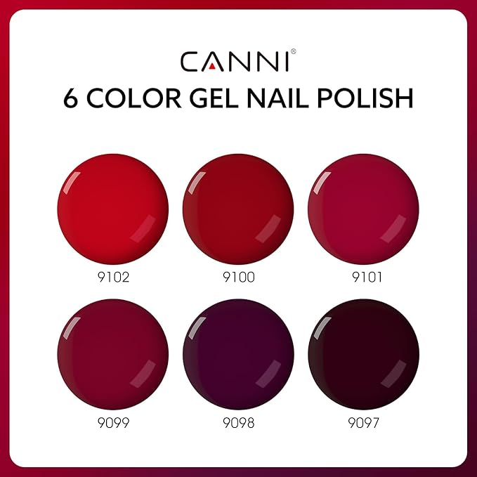 CANNI 6 Colors 9 ML Hema-Free Dark Red Gel Polish Set, Deep Cherry Red Burgundy Gel Nail Polish Blood Wine Red Color Kit, Soak Off LED Nail Gel Manicure Kit DIY at Home Salon Gifts