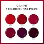CANNI 6 Colors 9 ML Hema-Free Dark Red Gel Polish Set, Deep Cherry Red Burgundy Gel Nail Polish Blood Wine Red Color Kit, Soak Off LED Nail Gel Manicure Kit DIY at Home Salon Gifts
