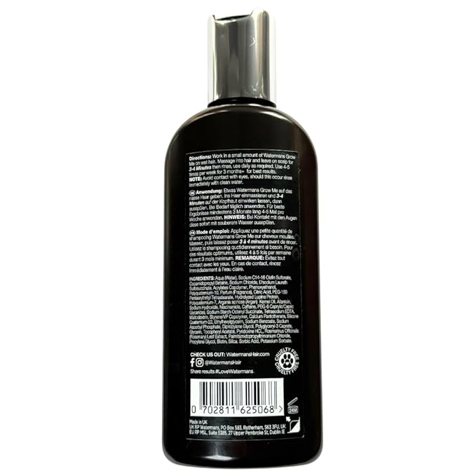 Watermans Grow Me Organic Hair Growth Shampoo for Men & Women – Strengthening & Moisturizing with Biotin, Rosemary, Caffeine & Argan Oil for Fuller, Thicker-Looking Hair (8.45 fl oz)
