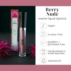 Aromi Matte Liquid Lipstick | Long-Lasting, Dusty Rose Lip Color for Women, Rosy Nude Shade, Vegan, Waterproof, Long Wear (Berry Nude)