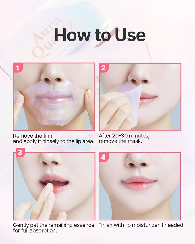Aura Quartz Hydrogel Lip Mask 5ea - Moisturizing Lip Mask with Retinol, Peptide, Collagen, PDRN, Bakuchiol, Anti-aging Lip Care for Dry Lips, Reduces Laugh Lines, Smooth and Plump Lips