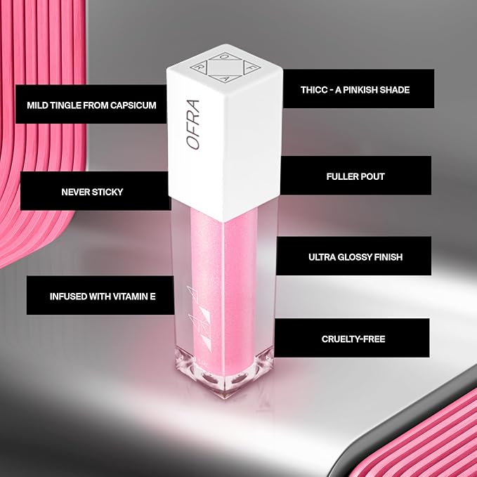 Ofra Lip Lush Thicc - Pink Lip Plumper Gloss - Hydrating, Non Sticky, Ultra Glossy, and Cruelty-Free Plumping Lip Gloss - 3.5ml