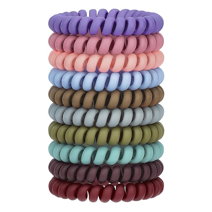 JessLab Spiral Hair Ties for Women, 10-Pack Traceless No-Damage Ponytail Holders, Coils Hair Bands for Girls, Assorted Colors
