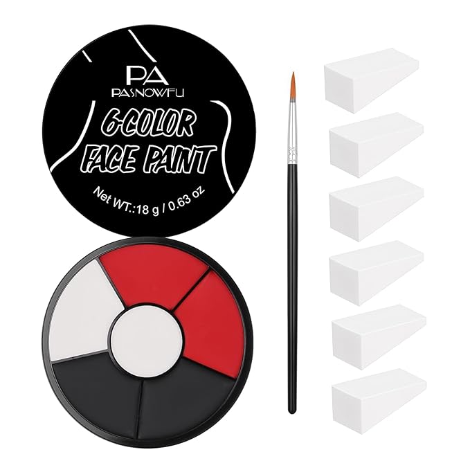 Black White Red Face Body Paint, Professional 6 Colors Body Paint SFX Makeup Palette， Cream Water Based Face Paint for SFX Halloween Cosplay Joker Zombie Vampire Skeleton Clown Vampire Makeup