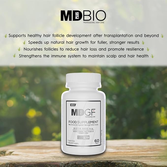 MD PLUS BIO Anti Hair Loss Vitamin Products - Supplement for Hair and Beard Growth - Men and Women with Biotin, Saw Palmetto, Collagen, Keratin, Ginseng and Vitamins -DHT Blocker