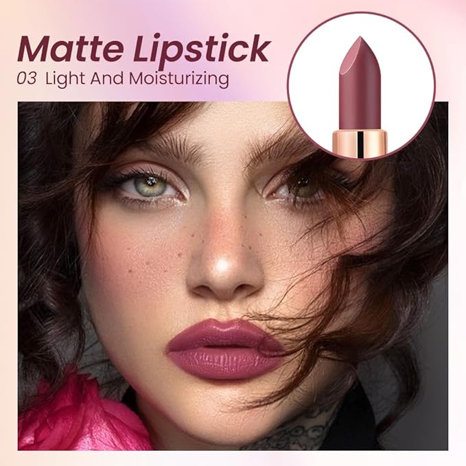 Purple Mauve Lavender Lip Stick,Matte Cream Lipstick Set for Women,Long Lasting Waterproof Smudge Proof Velvet lipsticks Crayon,Lip Makeup Kit Travel Size,Vegan & Cruelty-free (Pack of 1)