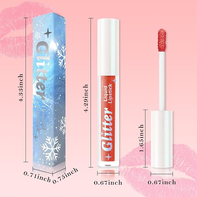 AMY'S DIARY Metallic Red Sparkle Liquid Lipstick, Shimmer Lip Gloss, Long-Lasting Waterproof Lip Color, High Shine Sparkle Makeup,Lip makeup for woman (Metallic Red Spark 6#)