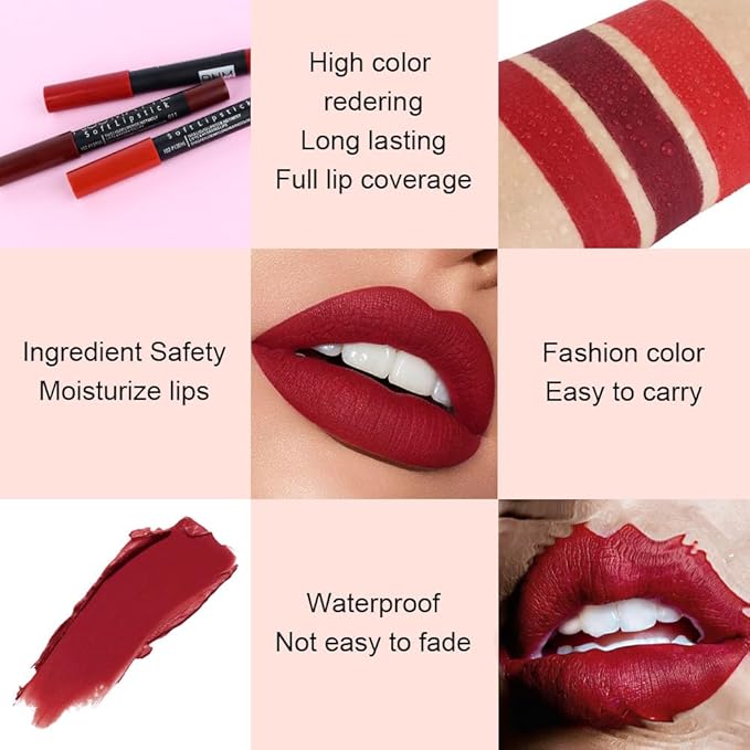 evpct 1Pcs Deep Dark Red Matte Lipstick and Lip Crayon Liner Pencil Pen Set for Women Lip Stain Long Lasting Waterproof labiales mate magicos 24 horas originales pintalabios permanente 24 horas 11