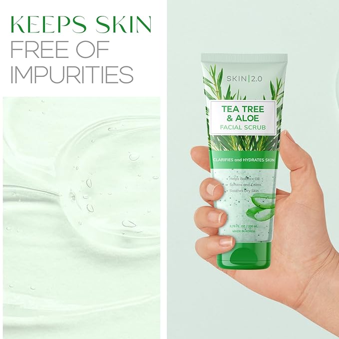 Tea Tree & Aloe Exfoliating Scrub - Dermatologist Tested, Multi-Tasking Cleanser, Clears Skin - Anti-Aging, Clean Beauty, Cruelty-Free Korean Skincare for All Skin Types - 6.76 Fl Oz / 200ML