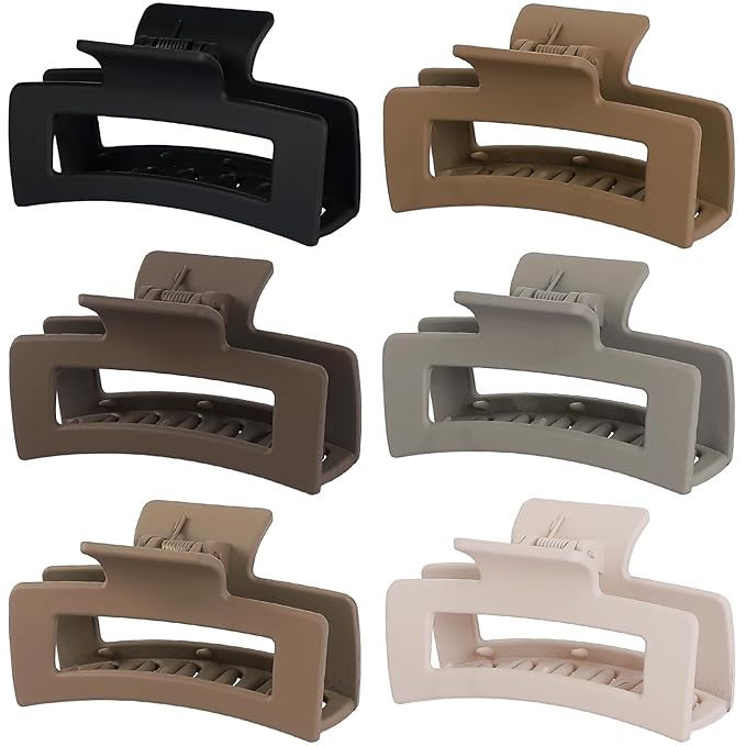 3.5 Inch Medium Hair Claw Clips 6 Pack Hair Clips for Women Square Rectangle Claw for Hair Banana Jaw Clips Hair Accessories for Girls -Regular