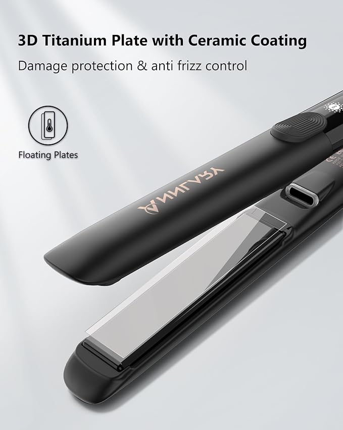 Hair Straightener 1 Inch Flat Iron and Curler 2 in 1 Titanium Ceramic Ionic Dual Voltage Straightener with Heat-Resistant Silicone, for Less Frizz, Shinier & Smoother