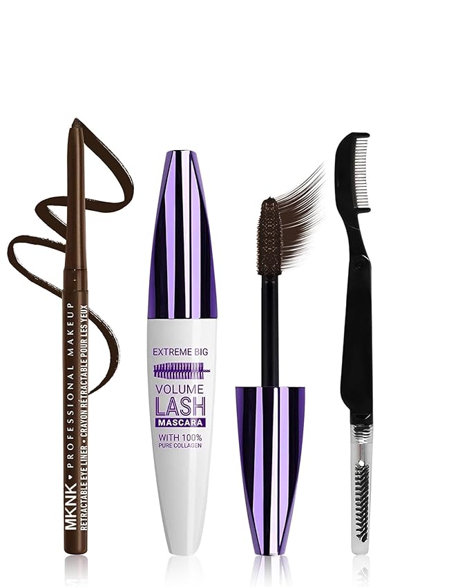 Brown Waterproof Colored Mascara&Eyeliner,5D Fiber Mascara for Eyelashes Volume and Length, Smudgeproof Color Waterline Gel Eye Liner Pen Lengthening Curling Máscara Women Party Stage Use Makeup Gift