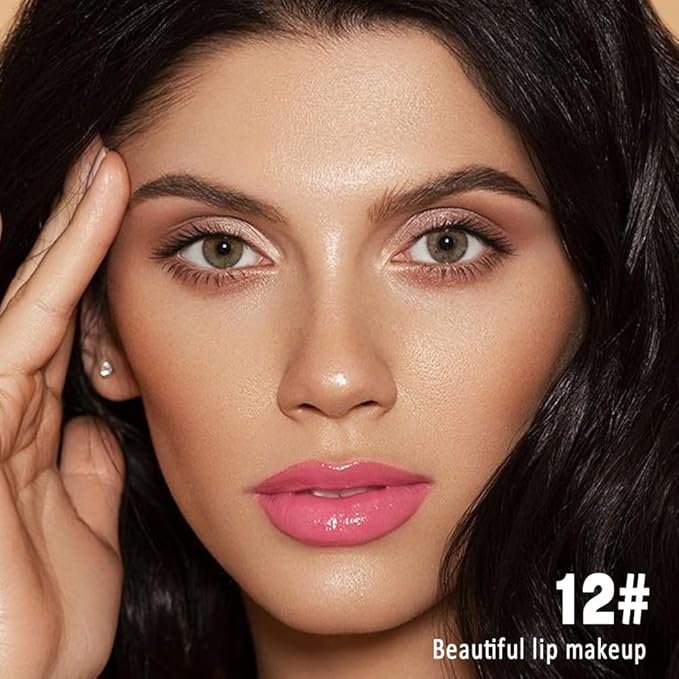 evpct Baby Pink Shiny Longwear No-Budge Liquid Lip Color Lipstick Makeup, Highly Pigmented Color Instant Shine, Waterproof Long Lasting Lipstick for Women, Lip Stain Gloss with Lip Liner Brush, 12#