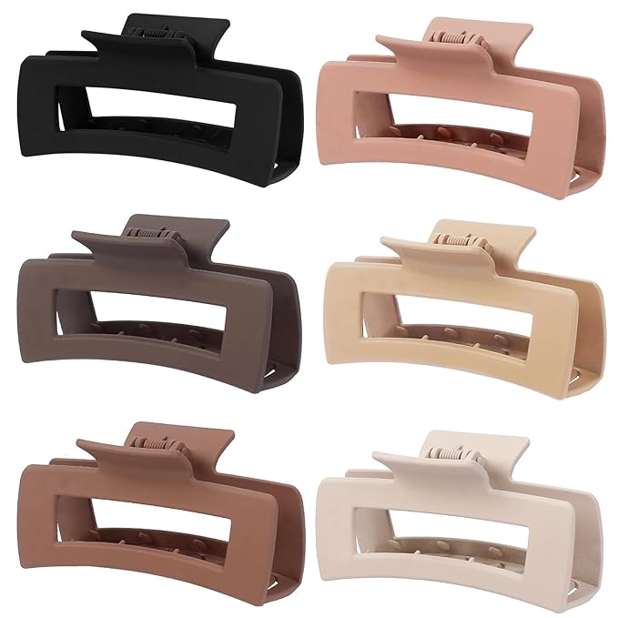 4 Inch Big Hair Claw Clips 6 Pcs Large Claw for Thick Hair Square Hair Clips for Women Rectangle Hair Clips Nonslip Acrylic Banana Jaw Clips Hair Accessories for Girls (Coffee Brown)