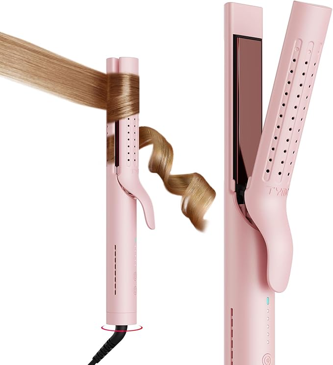 TYMO Airflow 2.0 Curling Iron Flat Iron - Hair Straightener and Curler 2 in 1, 1.25 Inch Curling Wand for Long Short Hair, Dual Voltage for Travel, 54 Million Ionic, Anti-Tangle, 5 Temps, Pink