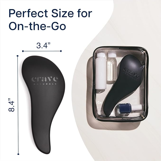 Crave Naturals Biggie Glide Thru Hair Brush - Detangler Brush for Curly, Straight, Wet or Dry Hair - Gentle Detangling Brushes for Adults, Kids, Toddlers - Hair Accessories for Women, 8.4x3.4 - Black