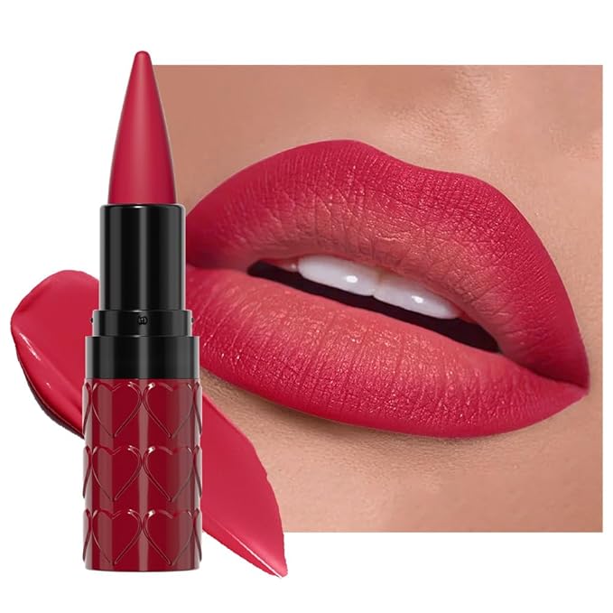 Red Gradient Matte Lipstick Crayon Lip Liner pencil,Crayon Form and Cone Tip 2-in-1 Lip Liner and Lipstick Lip Combo Set Achieve Flawless Contour Gradual Ombre Effect lip Pencil for Old Women