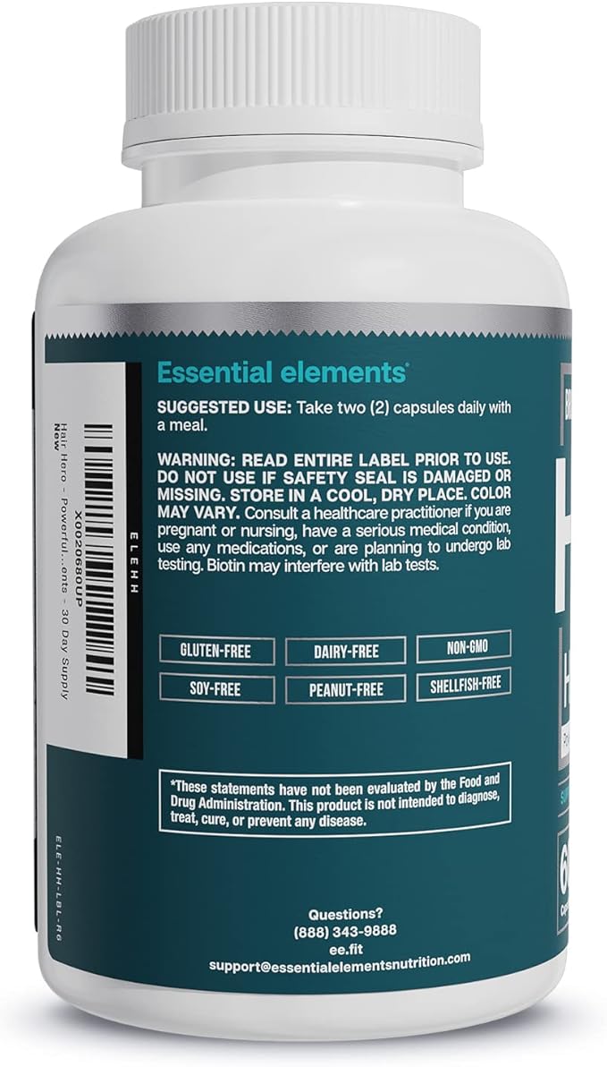 Essential Elements® Hair Hero™ - Hair Vitamins for Men - Broad-Spectrum Support with 5000 mcg Biotin - 60 Count - 30 Servings