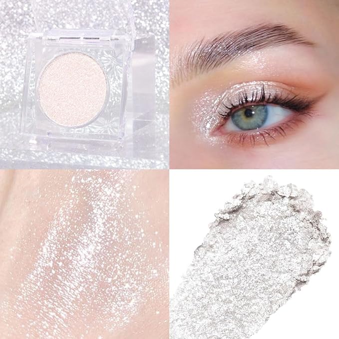 Beige White Monochrome Shimmer Eyeshadow Palette Makeup,Long Lasting Naturing-Looking Lightweight Glitter Single Eyeshadow,Neutral Powde Eye Shadow for Older Women