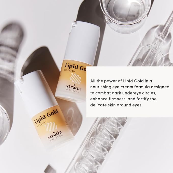 Stratia Lipid Gold Eye Cream Moisturizer and Anti-Aging Skincare for Dark Circles, Fine Lines, Wrinkles, and Under-Eye Brightening, 0.5 fl. oz