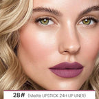 evpct 1Pcs More Mauve Lip Liner and Lipstick Set Kit for Women, Matte Lips Kit with Lip Liner Lip Stains Long Lasting Waterproof 24 Hour Lipstick and Lip Liners Combo Lipliners Pencil 28#